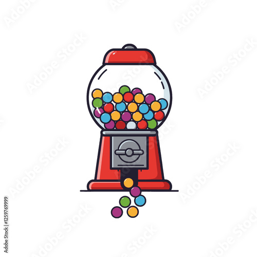 Vintage Red Gumball Machine Illustration with Colorful Gumballs