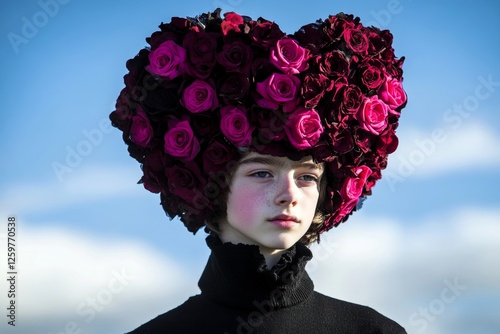 Love confession. Valentine's day greeting from man or for man: extraordinary vivid image of loving caucasian juvenile boy. Commercial idea. Love in the air. Manâ€™s love confession.