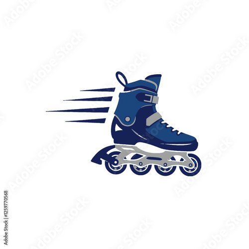Blue Inline Skate Illustration Symbolizing Movement and Speed on a White Background
