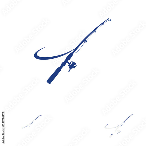 Minimalistic Illustration of a Fishing Rod with Delicate Blue Swirl Design