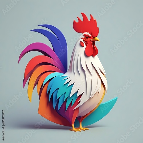 Colorful Rooster Paper Art Illustration