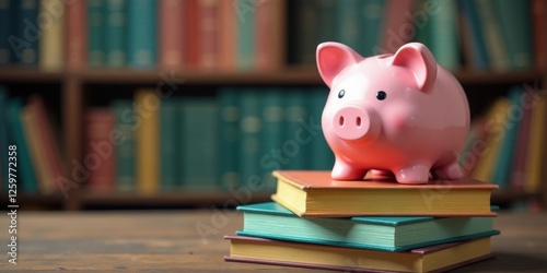 Wallpaper Mural A piggy bank rests atop a stack of books, symbolizing the financial investment in education and the pursuit of knowledge. Torontodigital.ca