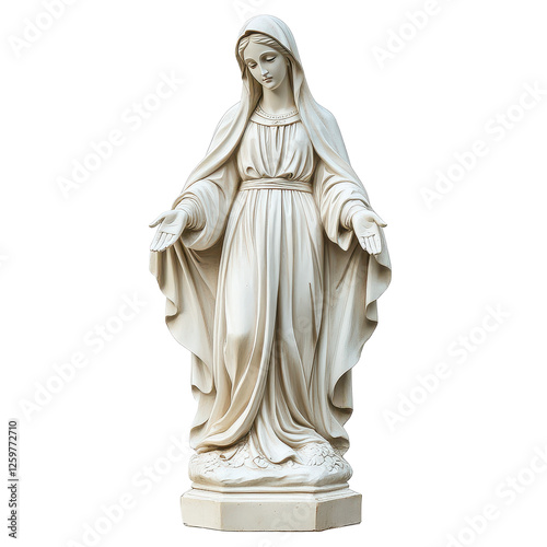 Virgin Mary statue with gentle expression and outstretched hands on Transparent background, virgin mary statue, PNG background