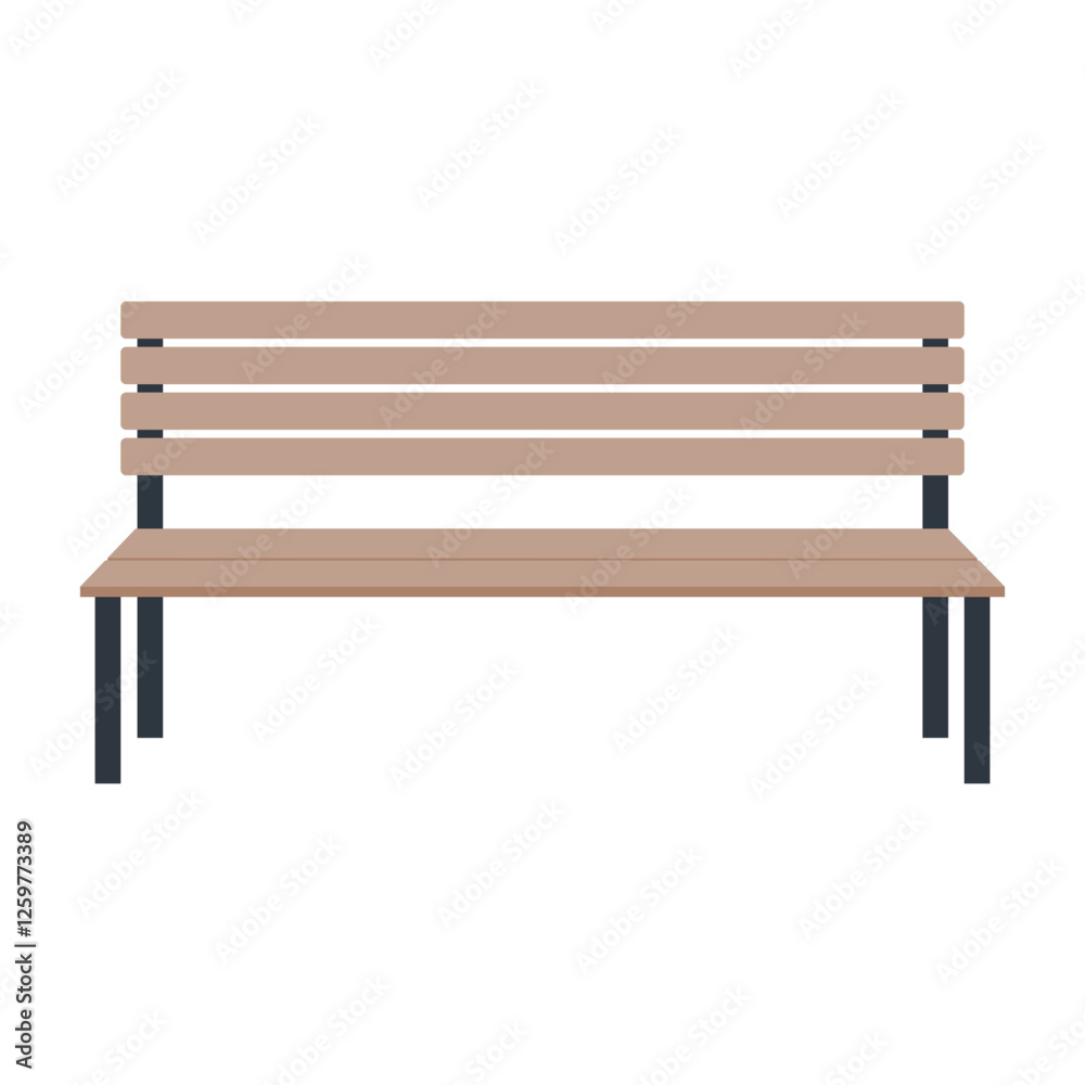 Wooden park bench with metal legs, isolated on a white background for urban and outdoor seating concepts Wooden park bench with metal legs, isolated on a white background for urban and outdoor seating concepts