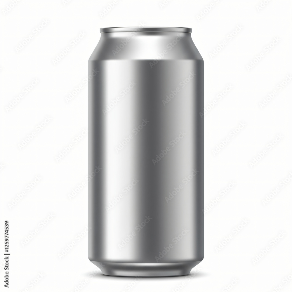 Blank Silver Aluminum Can for Beverage Mockup on White Background Blank Silver Aluminum Can for Beverage Mockup on White Background
