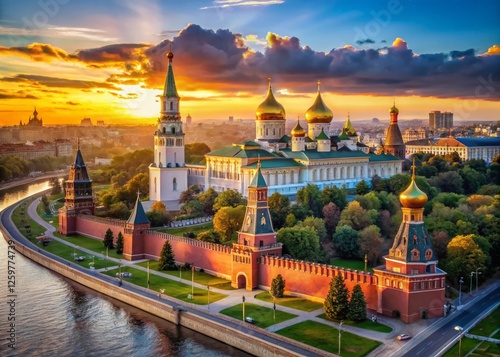 Aerial View of Kremlin Palace Complex, Moscow, Russia - Stunning Panoramic Perspective