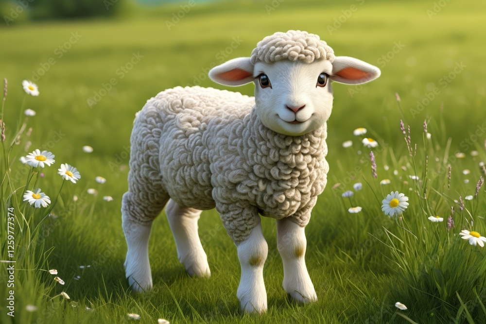 there is a small white sheep standing in a field of grass there is a small white sheep standing in a field of grass