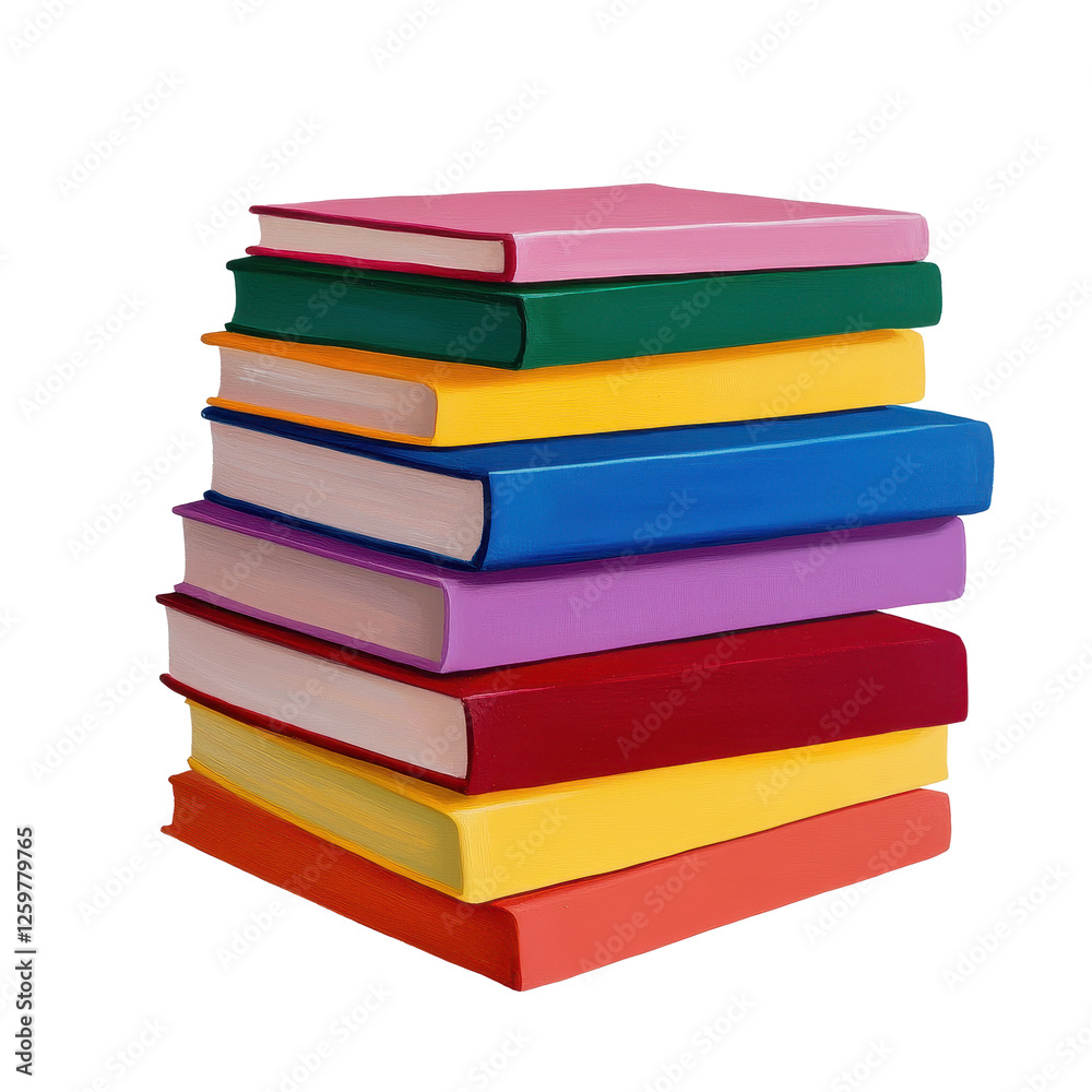 Stack of colorful study books arranged neatly on a plain background for a vibrant learning atmosphere, stack colored study books