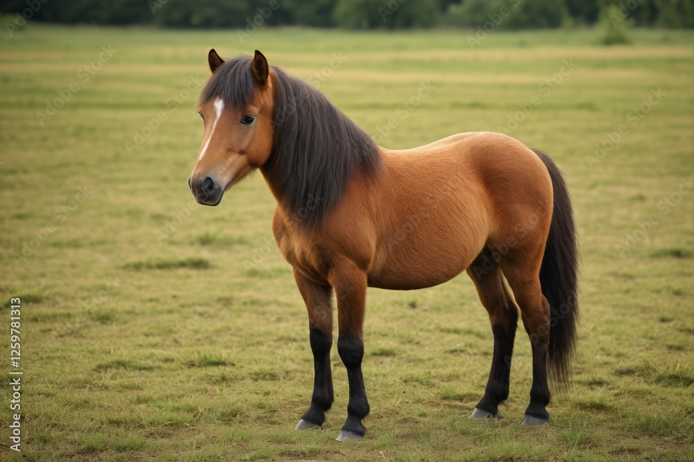 Fototapeta premium there is a brown horse standing in a field of grass