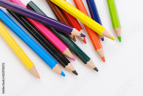 Colored sharpened wooden pencils in various colors
 photo