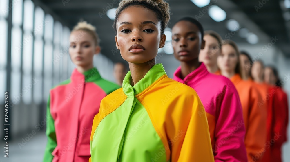 A vibrant fashion showcase featuring models in colorful jackets, highlighting modern style and confidence. A vibrant fashion showcase featuring models in colorful jackets, highlighting modern style and confidence.