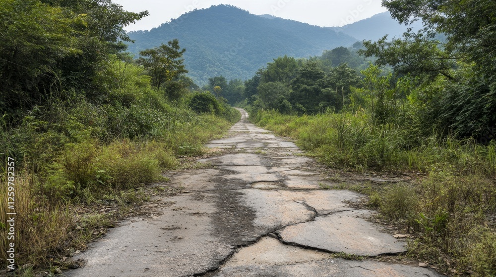 Abandoned Road Through Lush Forest Abandoned Road Through Lush Forest