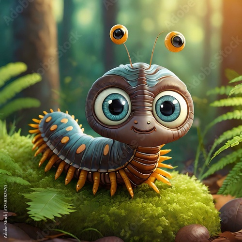 Portrait of a cute smiling millipede taken in the forest