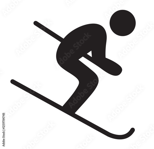 Black skiing vector icon.