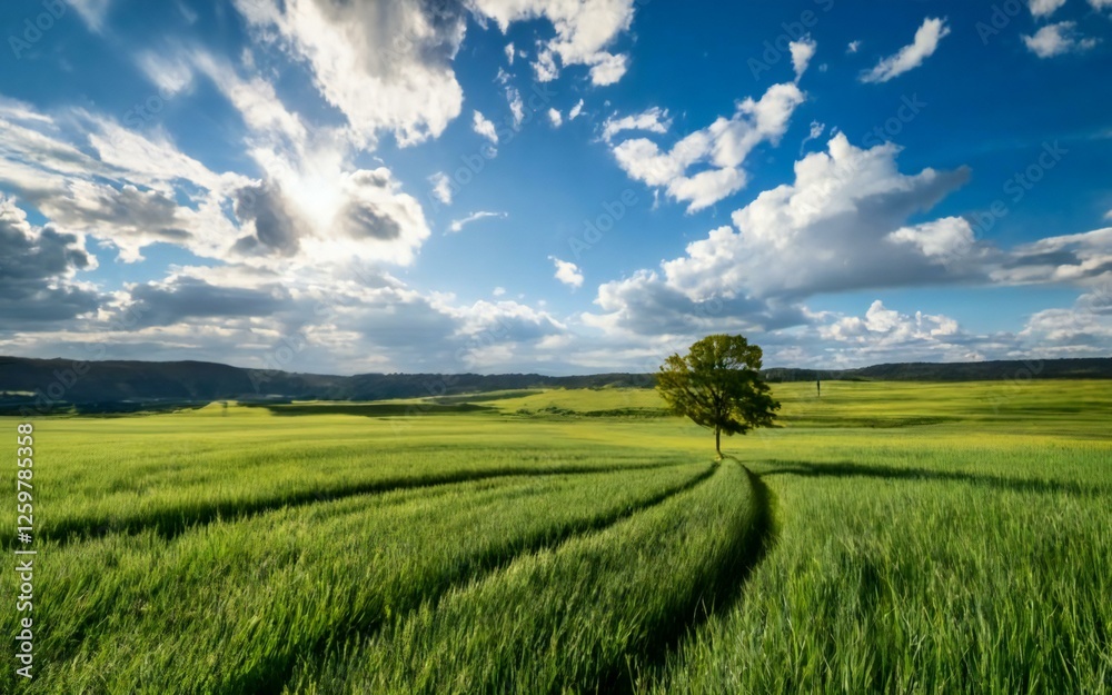 Fototapeta premium green field and blue sky