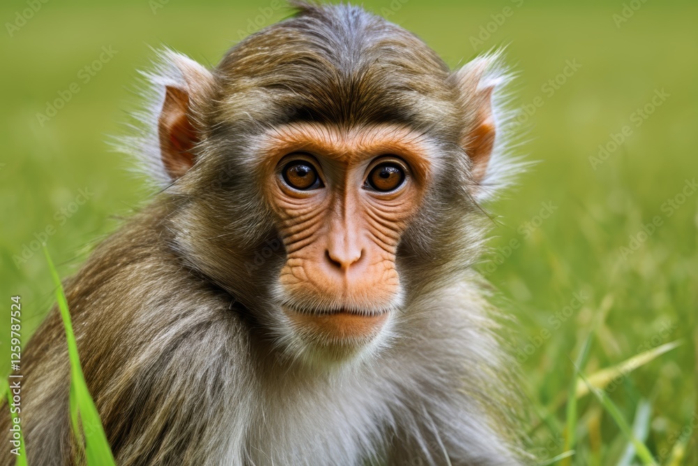 there is a monkey that is sitting in the grass there is a monkey that is sitting in the grass