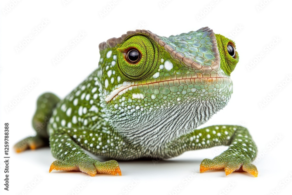Fototapeta premium Parsons chameleon crawling and looking intensely, isolated on white
