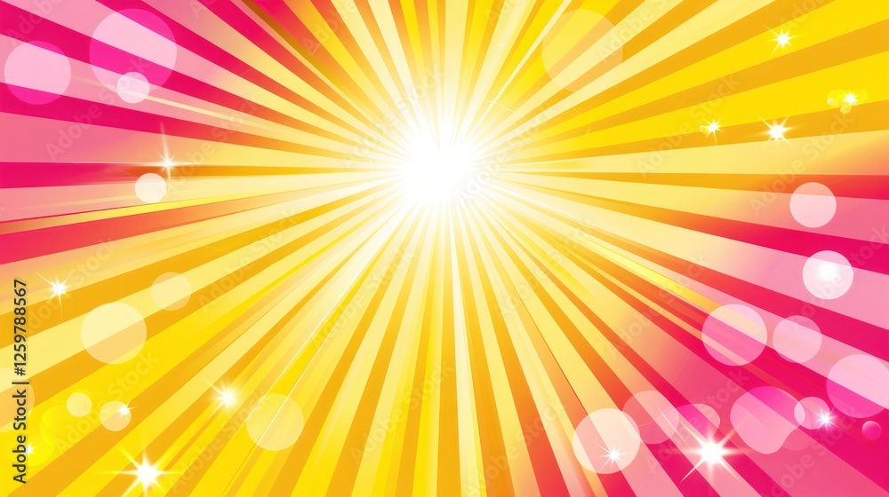 Vibrant Sunburst: A radiant explosion of yellow and pink hues, radiating energy and optimism. Vibrant Sunburst: A radiant explosion of yellow and pink hues, radiating energy and optimism.