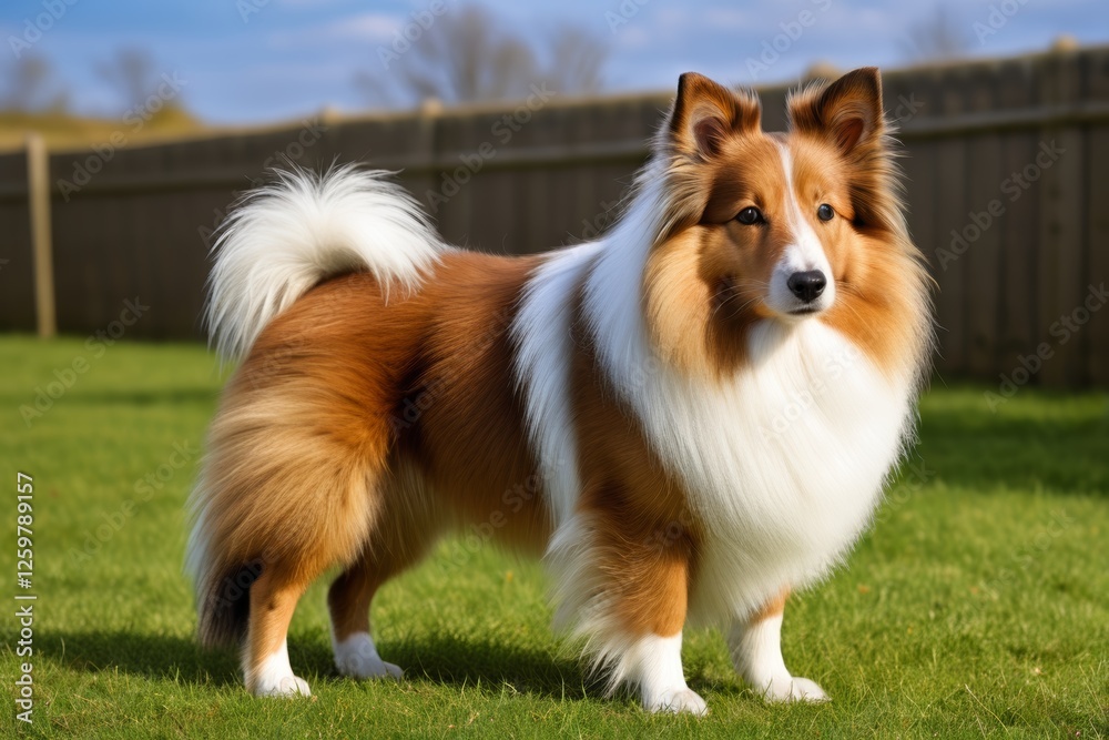 Fototapeta premium arafed dog standing in a grassy field with a fence in the background