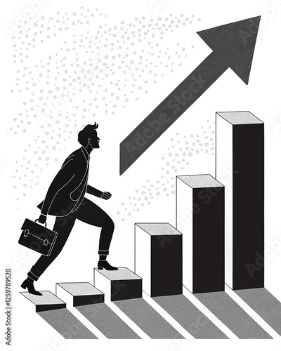 silhouette-of-a-businessman-climbing-stairs--upwar Ambitious Professional Climbing Stairs Towards Career Growth photo