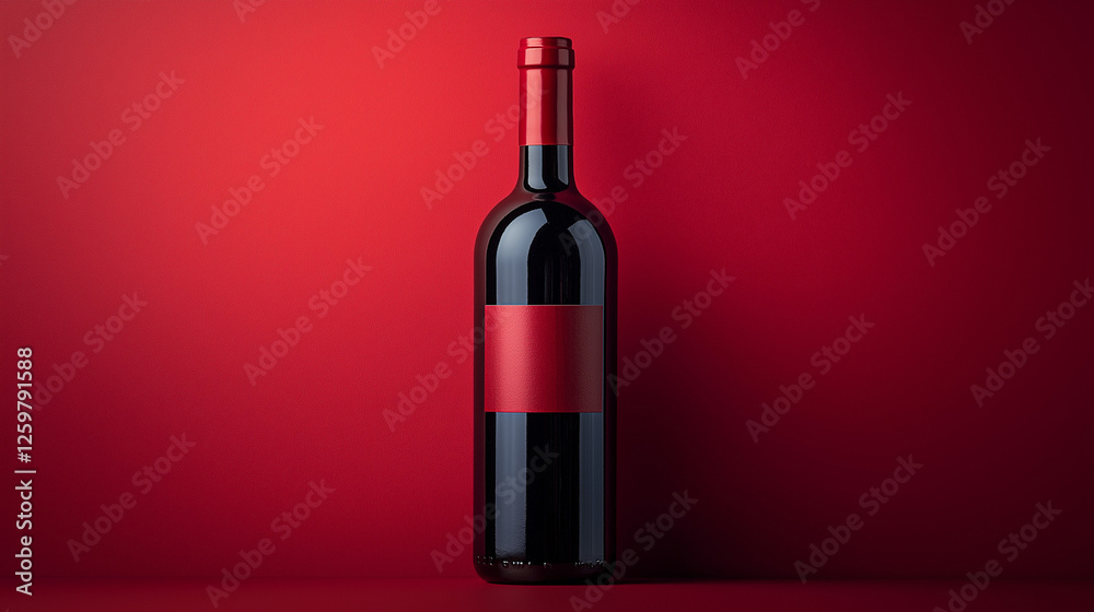 Elegant red wine bottle stands against a rich crimson backdrop, inviting taste and contemplation on a welcoming evening Elegant red wine bottle stands against a rich crimson backdrop, inviting taste and contemplation on a welcoming evening