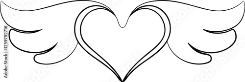 Heart with Wings Love, Flight, Freedom, Art, Design, Symbol, Graphic, Outline, Simple, Elegant