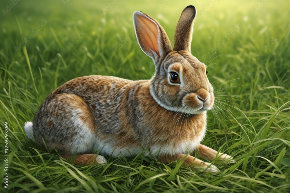 painting of a rabbit sitting in the grass in a field painting of a rabbit sitting in the grass in a field