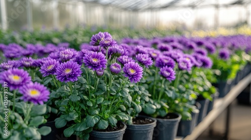 Wallpaper Mural Purple asters growing in pots in greenhouse nursery Torontodigital.ca
