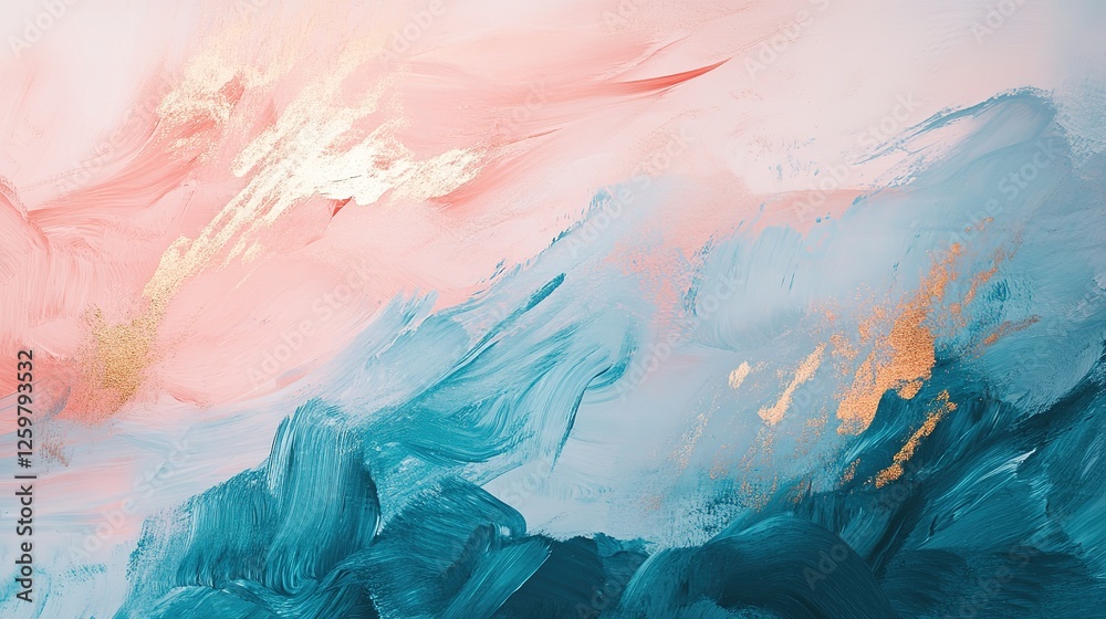 Fototapeta premium Abstract Painting Pink Blue Gold Hues