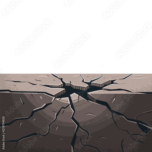 Ground cracks. Earthquake crack. hole damaged effect. Cracked land, concrete surface with splits isolated 3d vector 