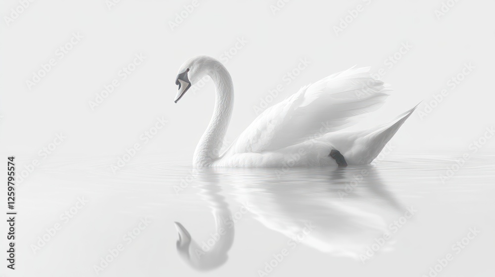 Fototapeta premium Elegant swan gliding on calm lake, serene background, peaceful nature scene