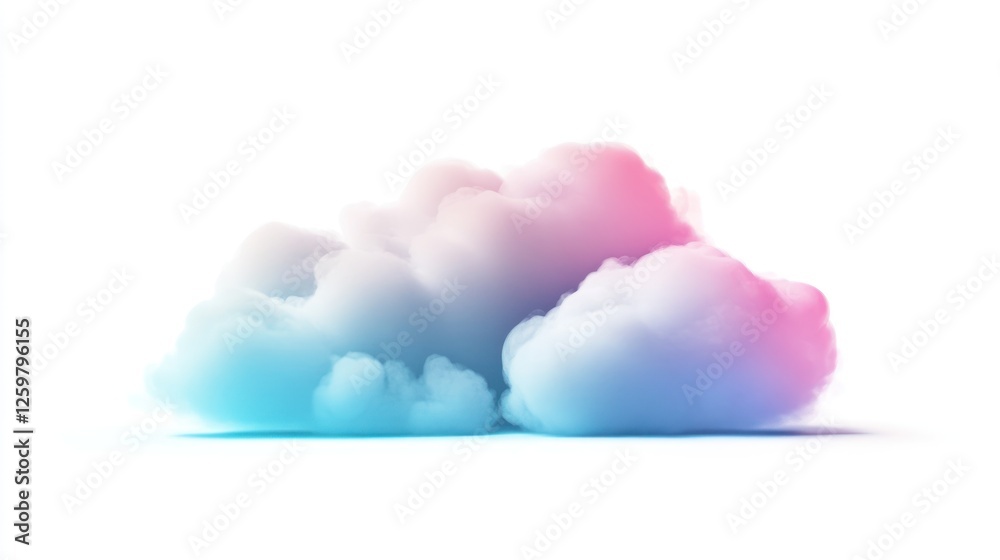 Pastel cloud cluster, digital render, white background, design element Pastel cloud cluster, digital render, white background, design element