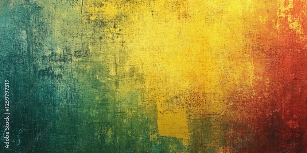 Obraz premium Textured abstract background featuring a gradient blend of green, yellow, and red hues with a rustic, weathered appearance.