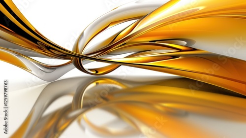 Abstract Gold and Silver Swirls: A Digital 3D Render of Elegant, Flowing Curves