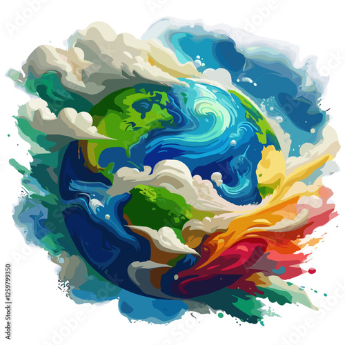 Vector illustration of land with clouds