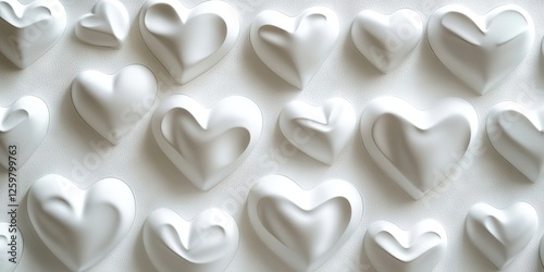 Wallpaper Mural White 3D styrofoam hearts arranged in a grid on a white styrofoam sheet creating a soft textured background ideal for Valentine's Day decorations Torontodigital.ca