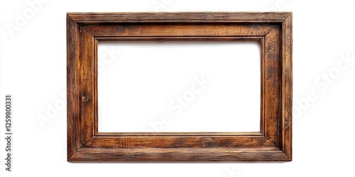 Rustic wooden picture frame with a weathered finish on a white background, featuring a rectangular shape and detailed outer border.