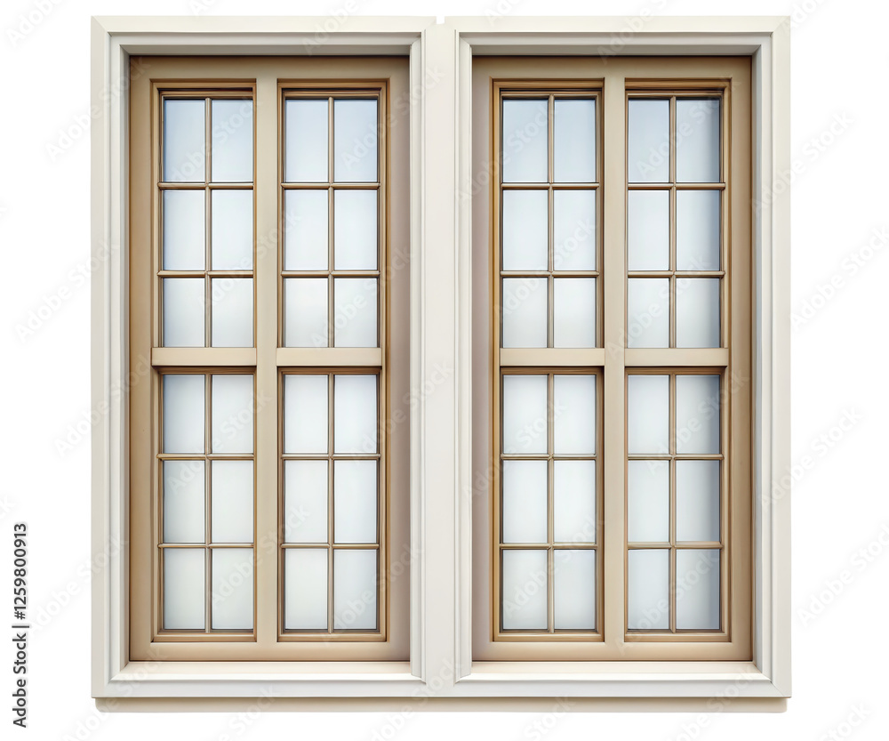 Fototapeta premium Double-hung window with multiple panes on a transparent background