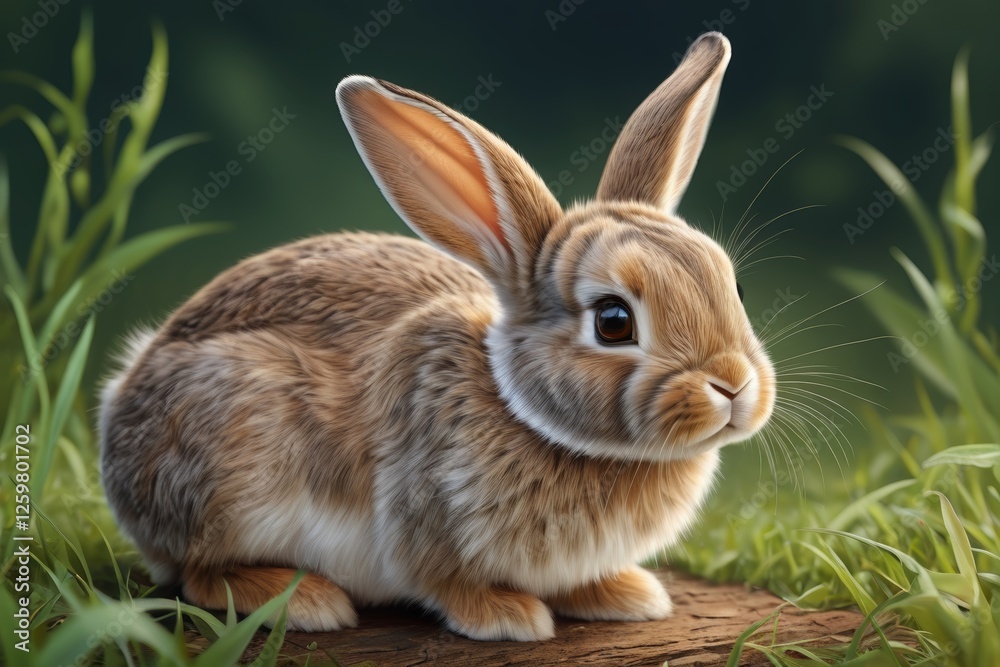 Fototapeta premium there is a rabbit that is sitting on a log in the grass