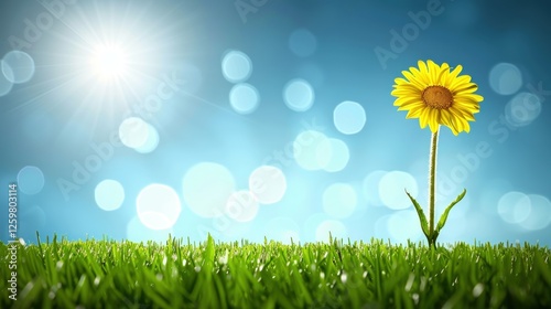 Single Sunflower in Sunny Meadow: A Vibrant Summer Day