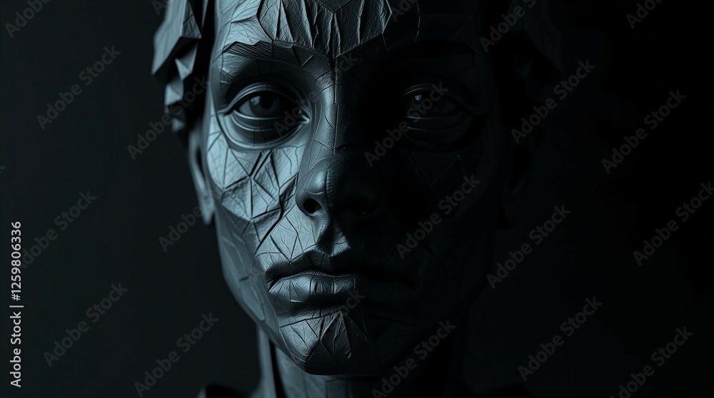 Obraz premium Dark Geometric Sculpture of a Human Face