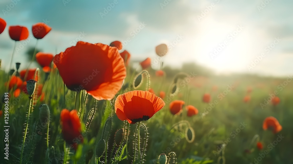 Fototapeta premium Vibrant Poppy Field Under a Sunny Sky
