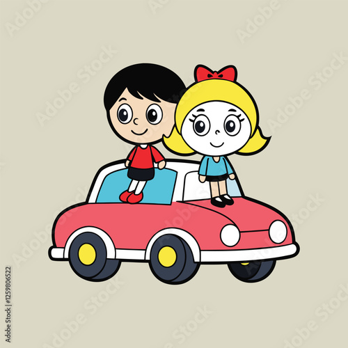 A little boy and a little girl are sitting on a car