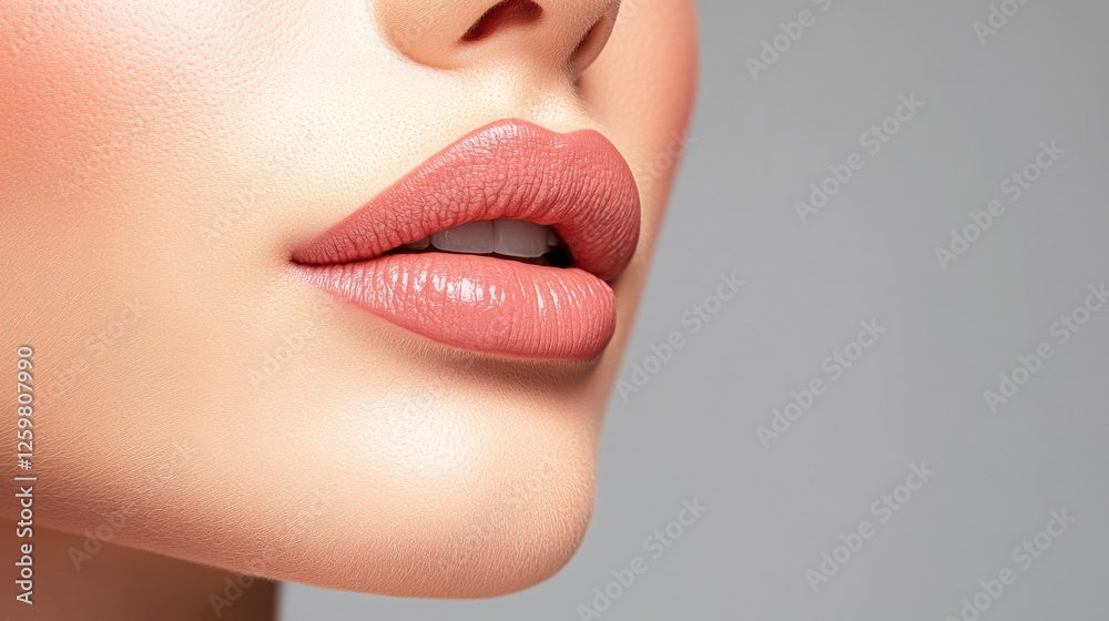 Obraz premium Young pretty girl with naturarl makeup on beige background. Skin care concept