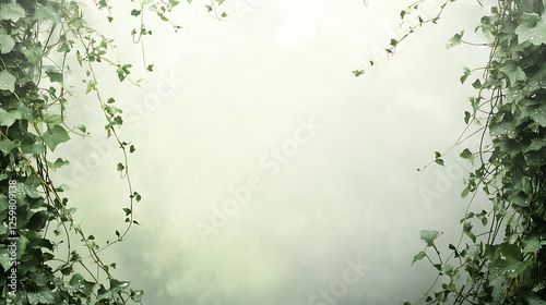 Green Foliage Frame With Soft Mist Background