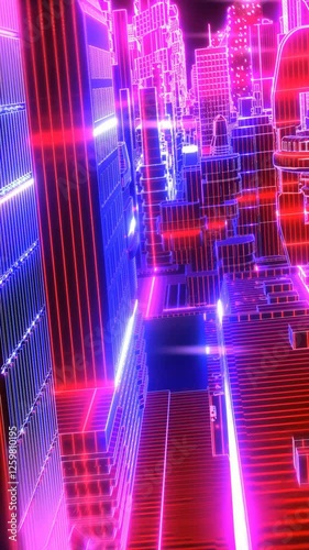 Wallpaper Mural Vertical video of neon low poly cityscape animation. Seamless retro futuristic background. Torontodigital.ca