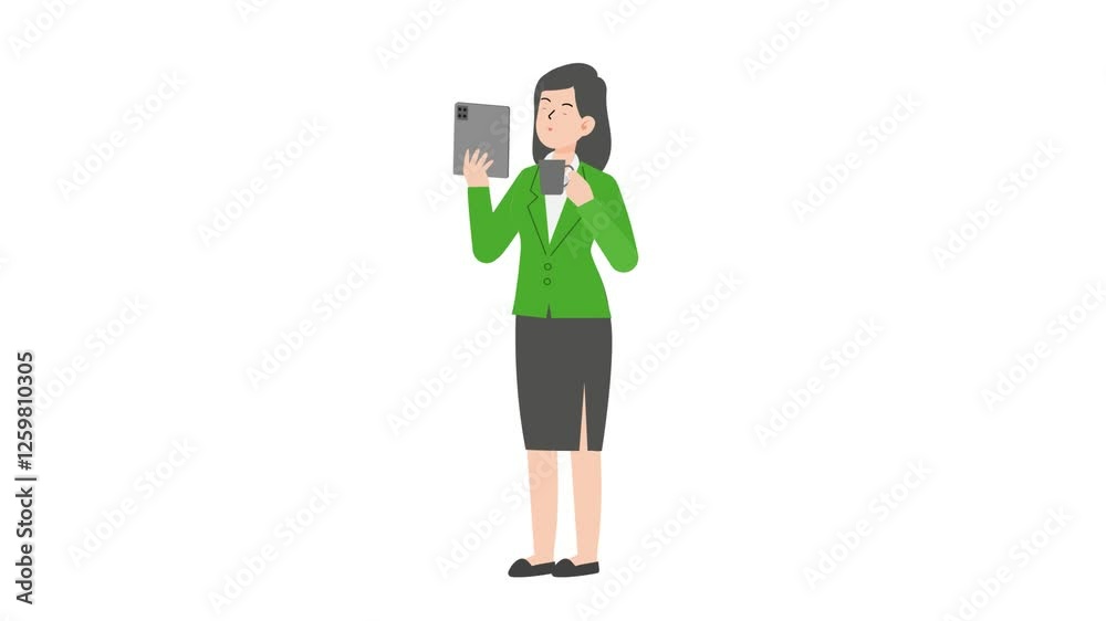 Woman standing holding tablet cartoon animation Woman standing holding tablet cartoon animation