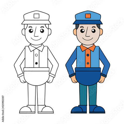 Vector illustration of postman isolated on white background.