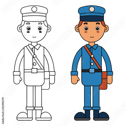 Vector illustration of postman isolated on white background.