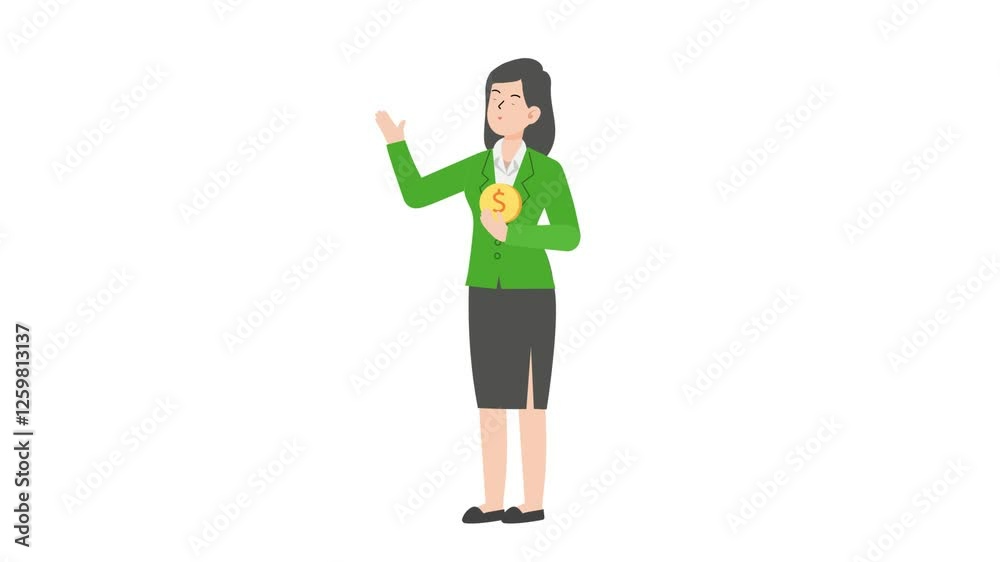 Woman holding coin cartoon animation Woman holding coin cartoon animation
